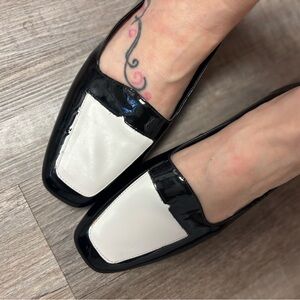 Enzo Angiolini Patent Black and White Loafer Flats